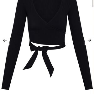 Monday Body Yosemite Wrap Top - ribbed Black Sz S